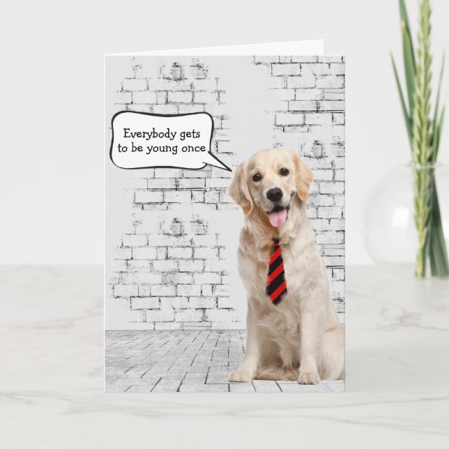 Tarjeta Humor de cumpleaños de Golden Retriever (Anverso)