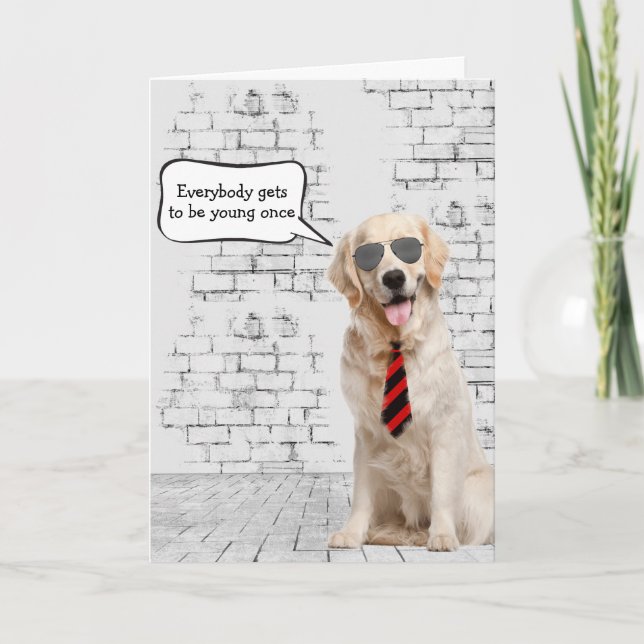 Tarjeta Humor de cumpleaños de Golden Retriever (Anverso)