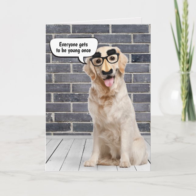 Tarjeta Humor de cumpleaños de Golden Retriever (Anverso)