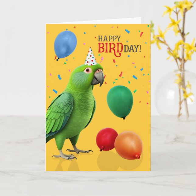 Tarjeta Humor de cumpleaños de loro Eclectus divertido (flor amarilla)