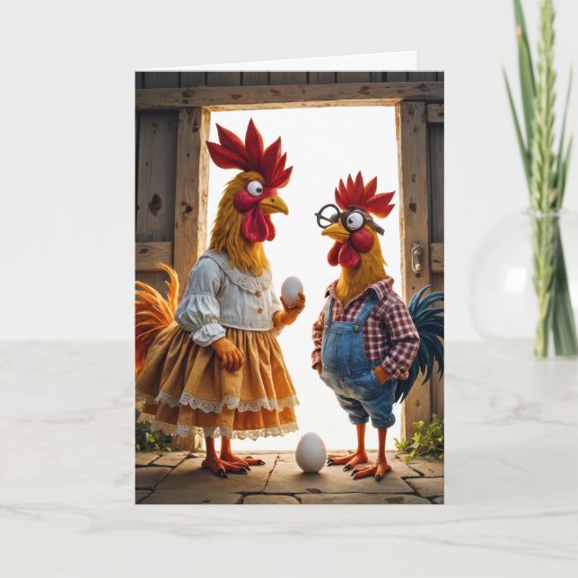 Tarjeta Humor de cumpleaños de pollo de granja (Anverso)