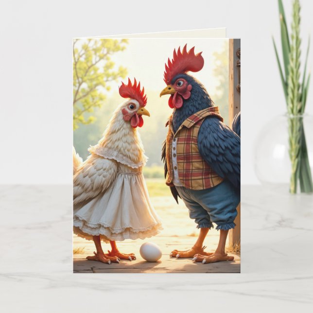 Tarjeta Humor de cumpleaños de Rooster y Hen (Anverso)