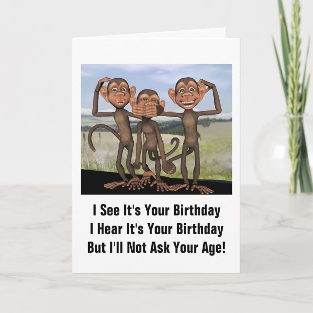 Tarjeta Humor de cumpleaños de tres monos (Anverso)