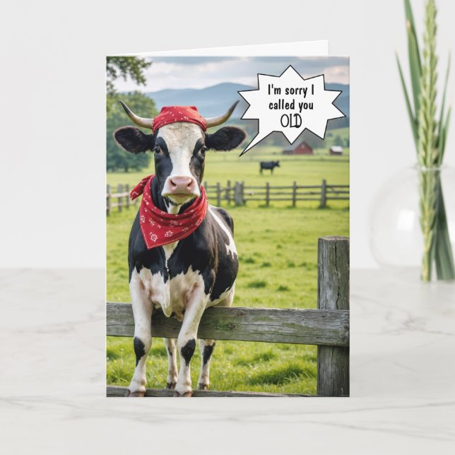 Tarjeta Humor de cumpleaños de vaca Holstein (Anverso)