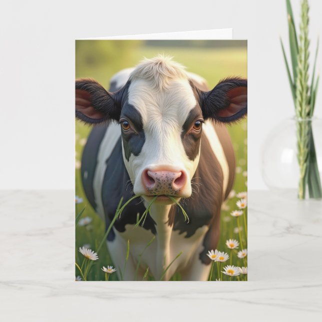 Tarjeta Humor de cumpleaños de vaca Holstein (Anverso)