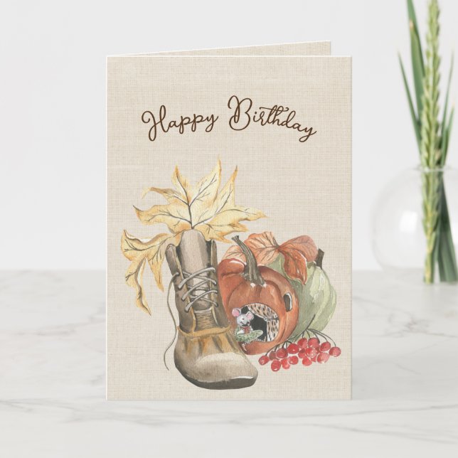Tarjeta Humor de cumpleaños del ratón de otoño (Anverso)