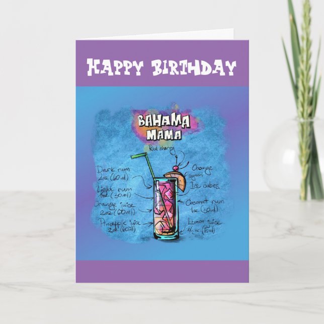 Tarjeta Humor de cumpleaños feliz - Receta de mamá bahama (Anverso)