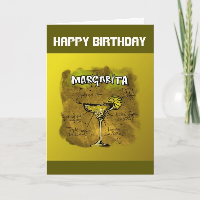 Tarjeta Humor de cumpleaños feliz - receta de Margarita (Anverso)