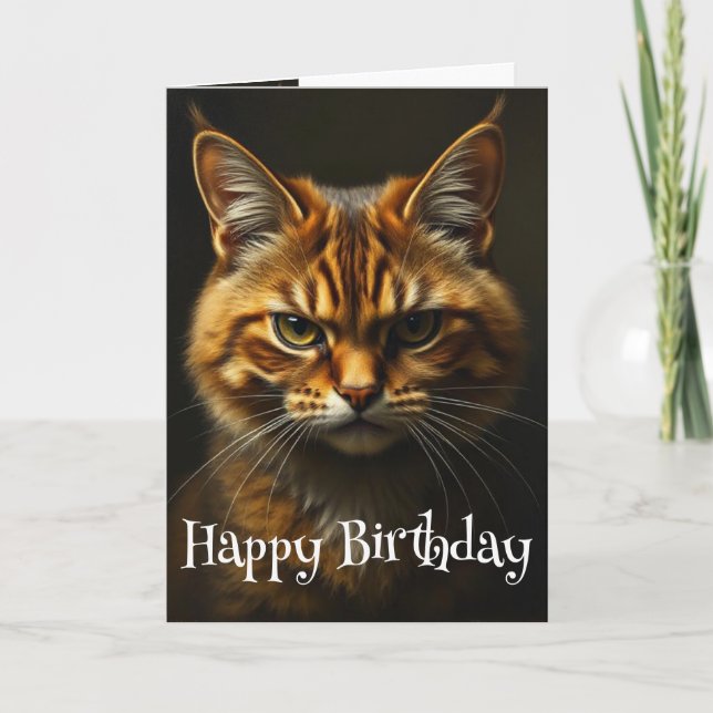 Tarjeta Humor de cumpleaños gato irritable con edad (Anverso)