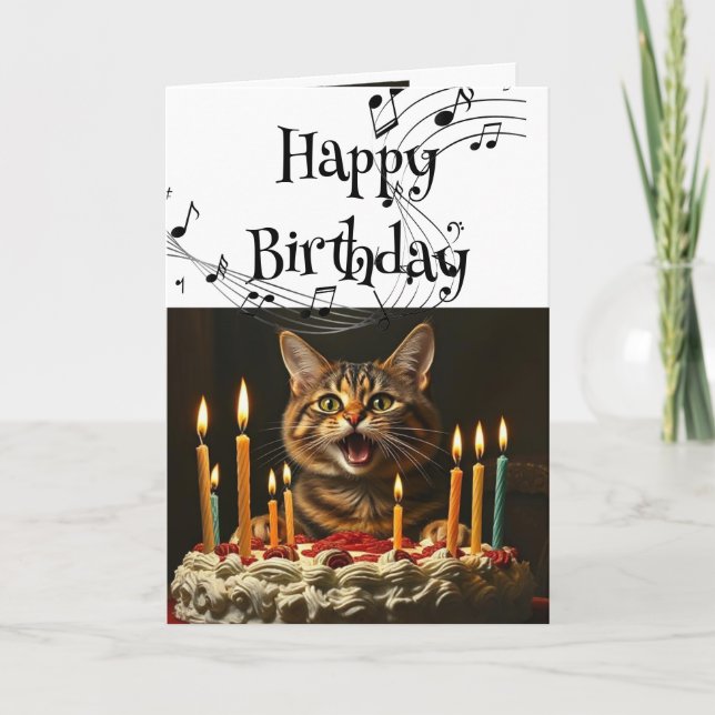 Tarjeta Humor de cumpleaños lindo cantar gato para animart (Anverso)