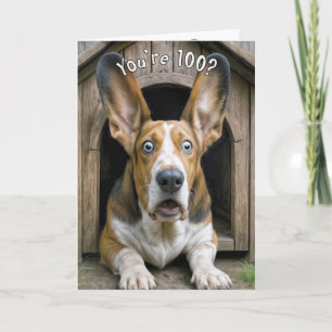 Tarjeta Humor de cumpleaños número 100 con Basset Hound 