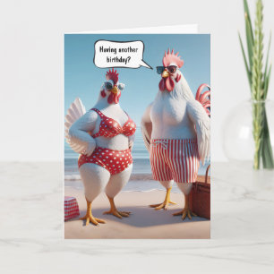 Tarjeta Humor de Cumpleaños Pollos en la Playa