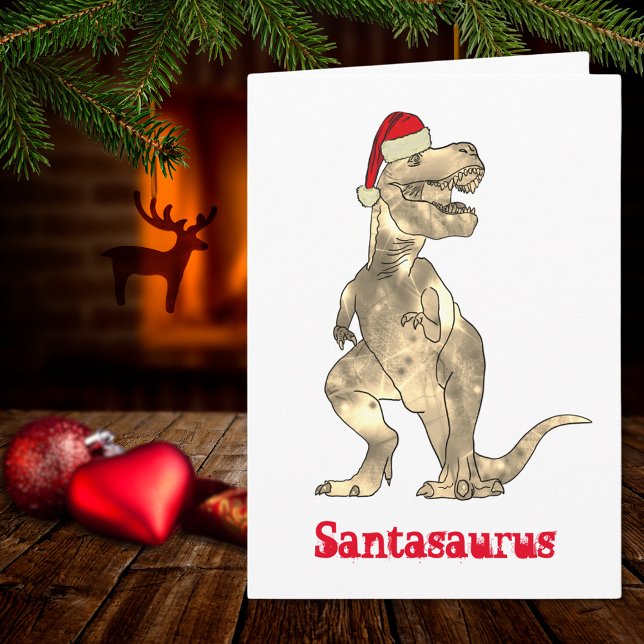 Tarjeta Humor de navidad de dinosaurios para ex Navidades  (Christmas dinosaur T-Rex Santasaurus funny holiday greetings card)