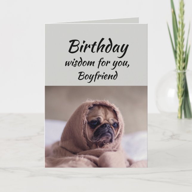 Tarjeta Humor de Novio Cumpleaños Sabiduría Perro Cute Pug (Anverso)