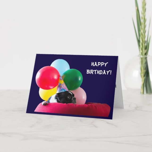 Tarjeta Humor de perros de cumpleaños feliz con globos (Anverso)