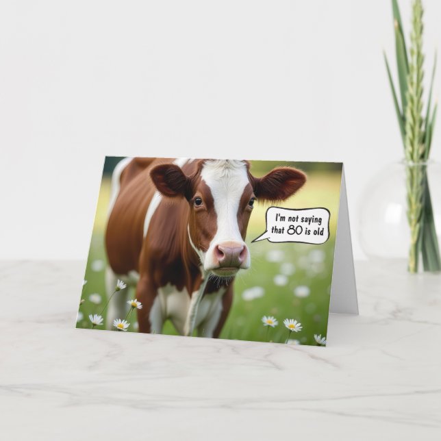 Tarjeta Humor de vaca de Guernsey por cumpleaños número 80 (Anverso)