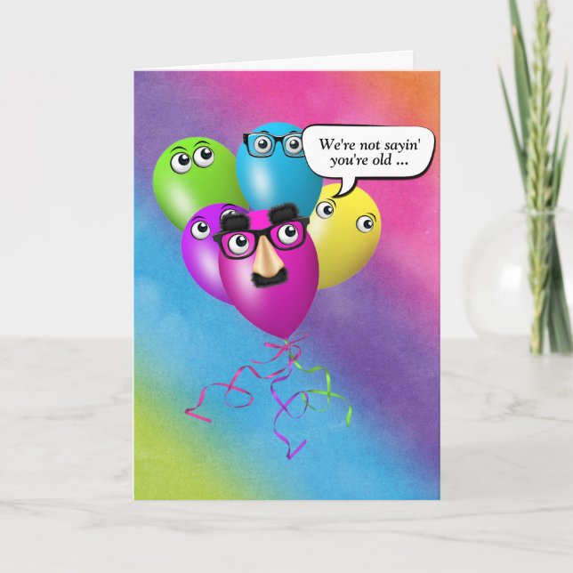 Tarjeta Humor del grupo sobre globos de cumpleaños arcoiri (Anverso)