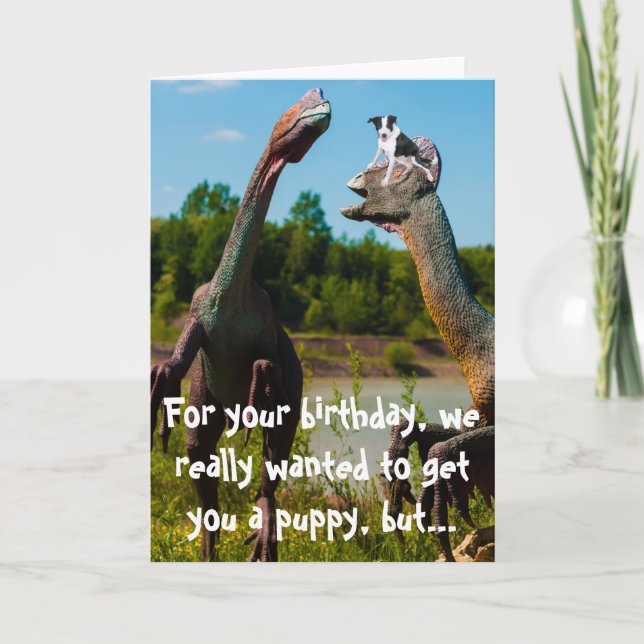 Tarjeta Humor del perrito del dinosaurio (Anverso)