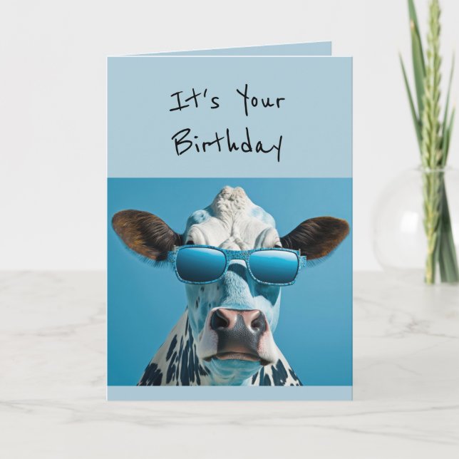 Tarjeta Humor divertido animal de la vaca de cumpleaños (Anverso)