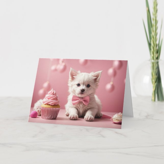 Tarjeta Humor divertido de perro lindo rosa felicitaciones (Anverso)