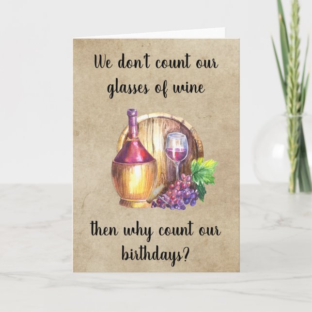 Tarjeta Humor divertido de Wine Happy Birthday (Anverso)