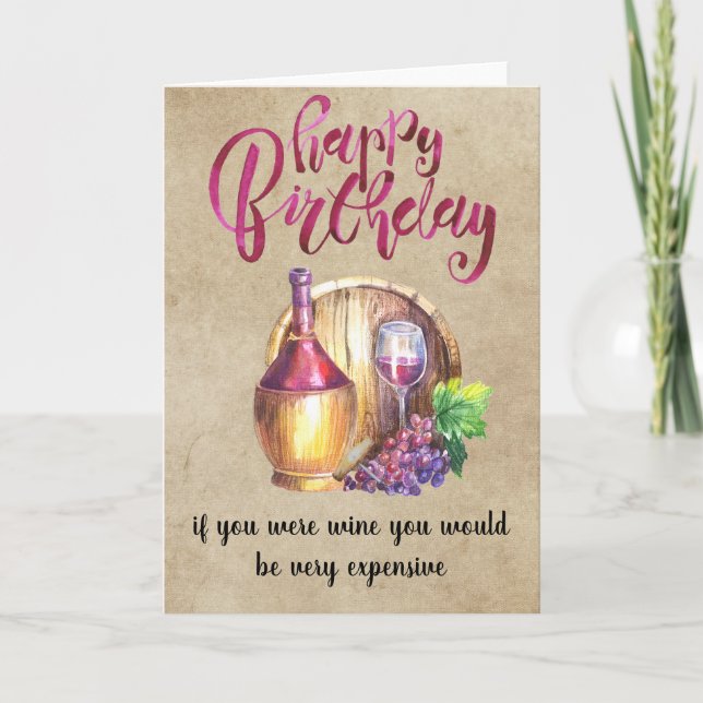 Tarjeta Humor divertido de Wine Happy Birthday (Anverso)