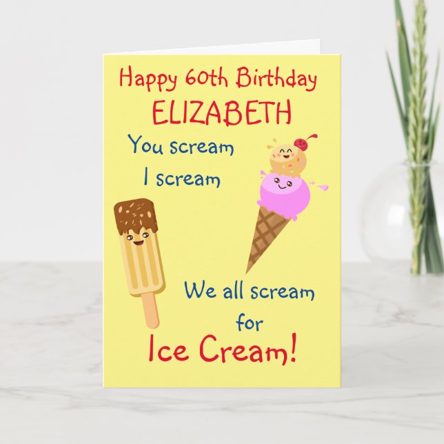 Tarjeta Humor gracioso crema de helado lindo retro cumplea (Anverso)