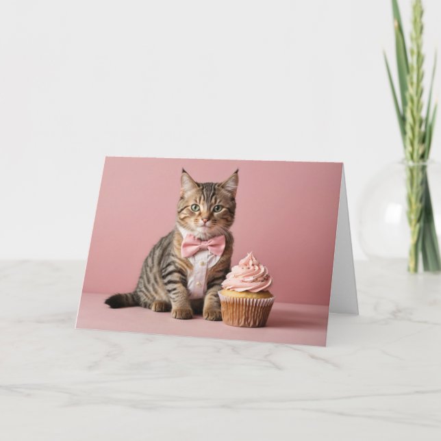 Tarjeta Humor gracioso, rosa felicitaciones gato (Anverso)