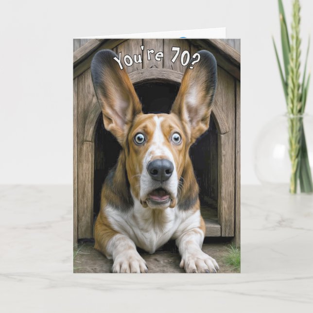 Tarjeta Humor para 70 cumpleaños con Basset Hound  (Anverso)