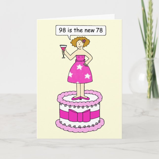 Tarjeta Humor Personalizado feliz cumpleaños número 98 (Anverso)