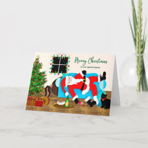 Tarjeta Humor Santa Snoozing, amigos especiales, navidades
