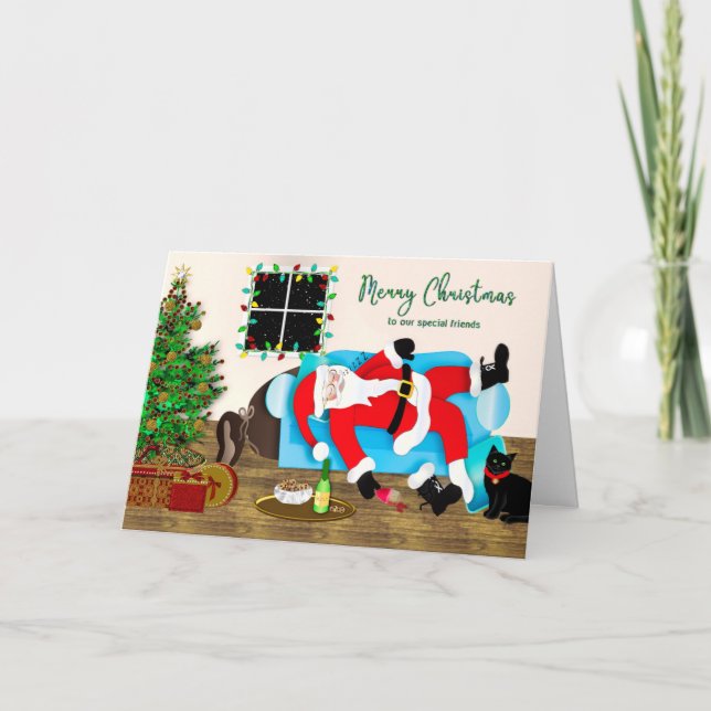 Tarjeta Humor Santa Snoozing, amigos especiales, navidades (Anverso)