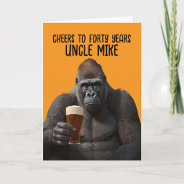 Tarjeta Humorous Gorilla Drinking Beer 40th Birthday Card