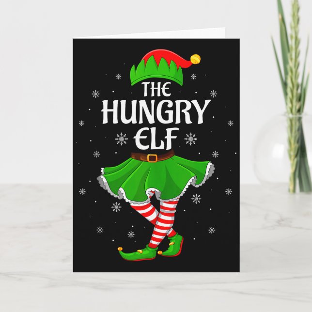 Tarjeta Hungry Elf Christmas Family Girls Women Elf Squad  (Anverso)