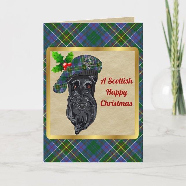 Tarjeta Hunter Clan Badge & Tartán Xmas Personalizadas (Anverso)