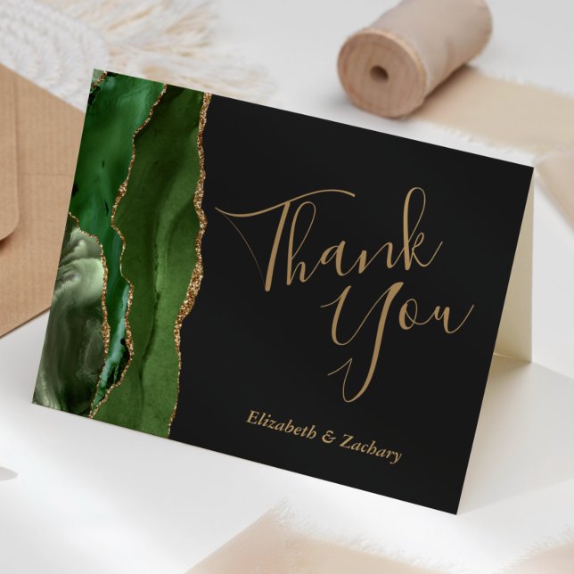 Tarjeta Hunter Green Agate Gold Dark Wedding Thank You (Subido por el creador)