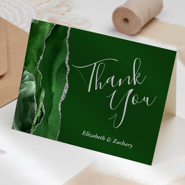 Tarjeta Hunter Green Agate Silver Boda Gracias (Subido por el creador)