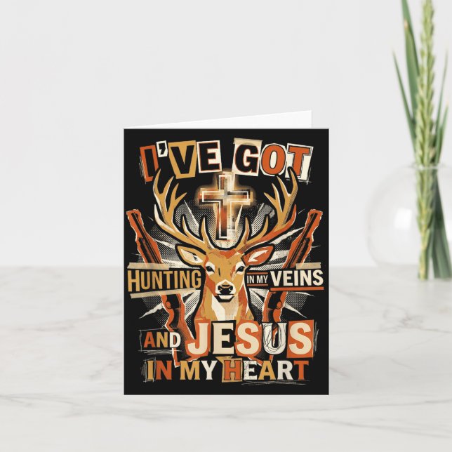 Tarjeta Hunting In My Veins Jesus In Heart Christian Deer  (Anverso)