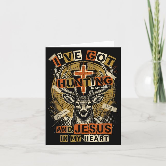 Tarjeta Hunting In My Veins Jesus In Heart Christian Deer  (Anverso)