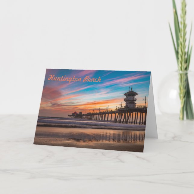 Tarjeta Huntington Beach Pier al atardecer (Anverso)