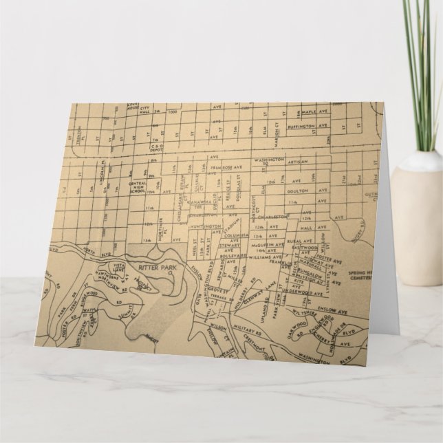 Tarjeta Huntington, mapa del vintage de WV (Anverso)