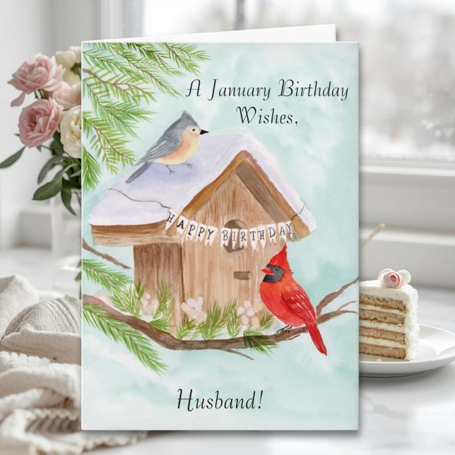 Tarjeta Husband  Happy January Birthday Birds (Subido por el creador)