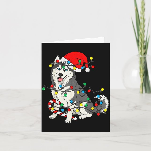 Tarjeta Huskey Dog Christmas Lights Santa Pajama Xmas Pet  (Anverso)