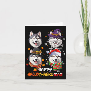 Tarjeta Husky Dog Hallothanksmas Halloween Acción de Graci