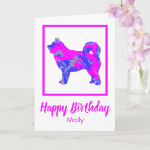 Tarjeta Husky Siberian Pink Silhouette Dog Funny Cumpleaño
