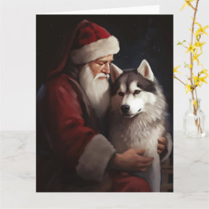 Tarjeta Husky Siberiano Con Navidades festivos de Santa Cl