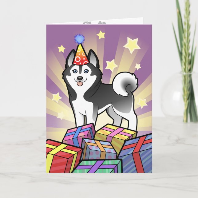 Tarjeta Husky siberiano del cumpleaños/Malamute de Alaska (Anverso)