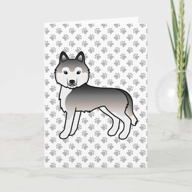Tarjeta Husky Siberiano Gris Perro De Dibujos Animados Lin (Anverso)