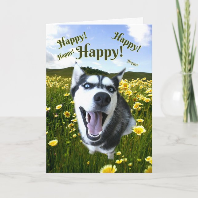 Tarjeta Husky siberiano pensando en ti perro lindo (Anverso)