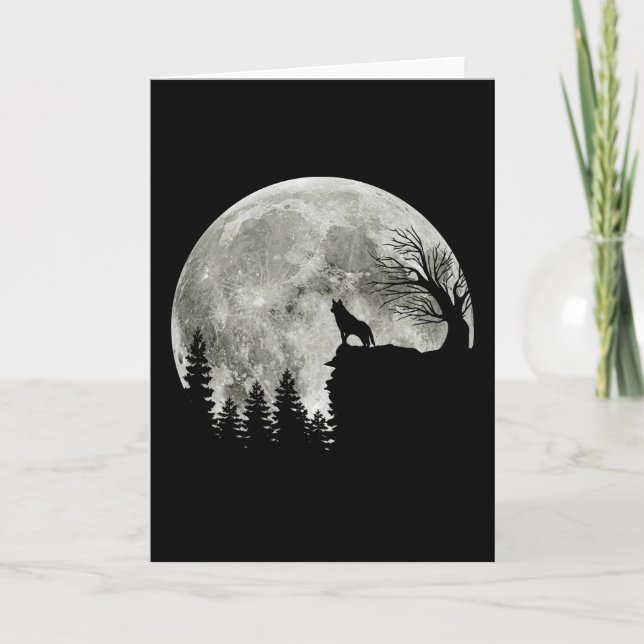 Tarjeta Husky Stand On Mountain Spooky Halloween Moon (Anverso)